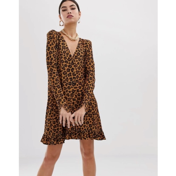 ASOS Leopard Print Button Long sleeve Mini Dress
